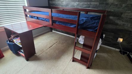 Loft-style twin bed with latter