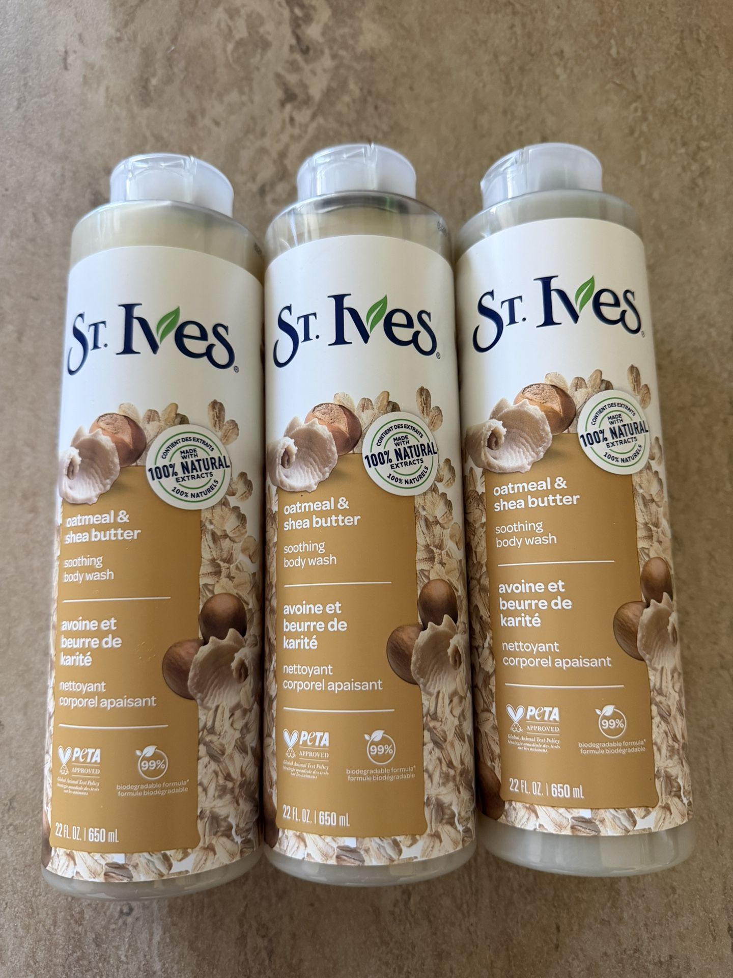 3Pack St. Ives Soothing Body Wash for Women, Oatmeal & Shea Butter 22 Oz (650ml)