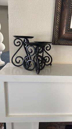 Set of 3 Black Wrought Iron Pillar Candle Holders Set of 2