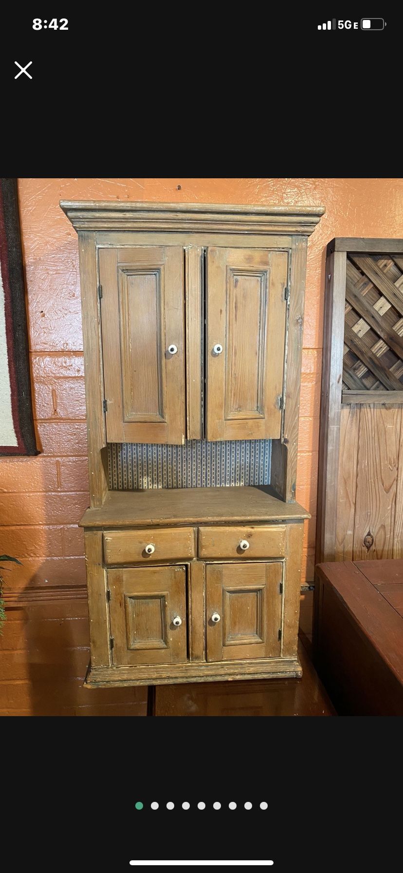 Antique farmhouse, amazing wall cabinet, perfect for spices, original knobs, original wallpaper