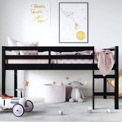 Junior Twin Size Wooden Loft Bed. Black 