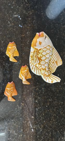 Retro Chalkware Fish Family Wall Art: Mid-Century Bathroom Decor 1960s Miller Studio art