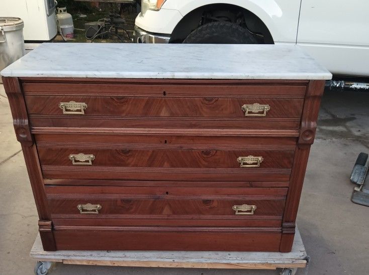 Antique 3 Drawer Dresser With The Marble Top