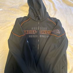 XL Harley Davidson black and orange jacket with removable hood