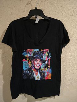 Michael Jackson Women's Tee Shirt, V-Neck, Black, Size XL