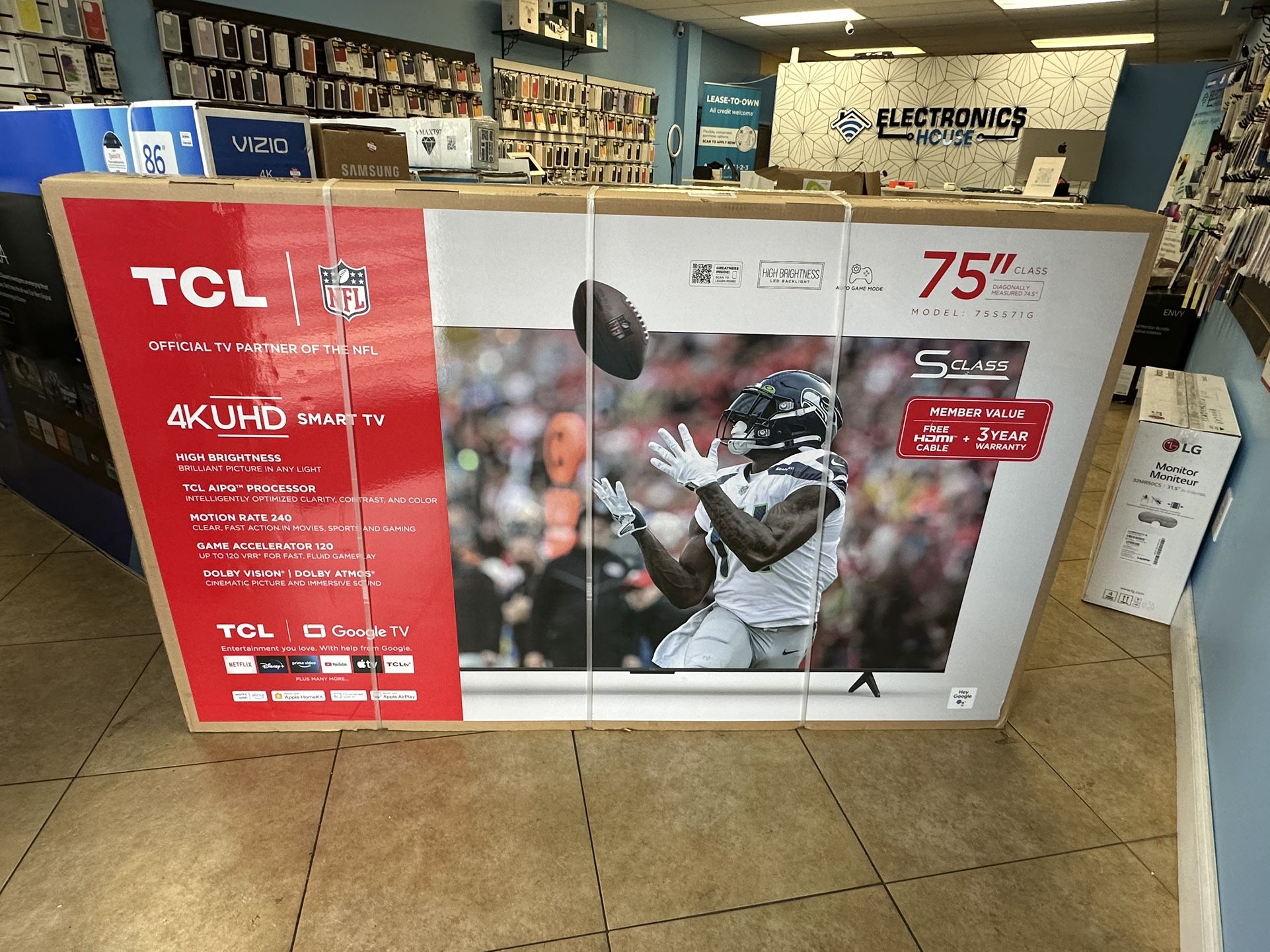 TCL 75inch Google Tv 4K Smart Tv New Alexa Build In