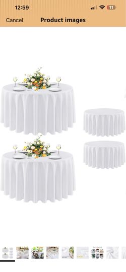 4 Pack Round Tablecloth 90 Inch White, Stain and Wrinkle Resistant Table Cloth - Washable Polyester Table Covers