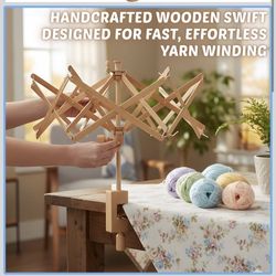 Wooden Yarn Swift Umbrella Swift Yarn Winder Knitting Crocheting X-Large Heavy Duty Natural Beach Wood Handmade Swift, Holds up to a 6' Circumference 