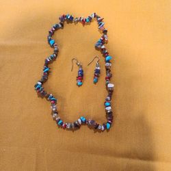 20 inch Handmade Genuine Colorful Stone Bead Bracelet with Matching  Earrings 