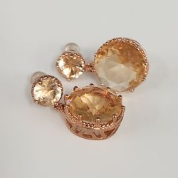 925 Sterling Silver Golden Champagne Crystal Drop Dangle Earrings