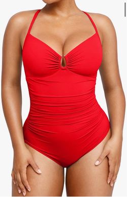 Red One-Piece Ruched Swimsuit