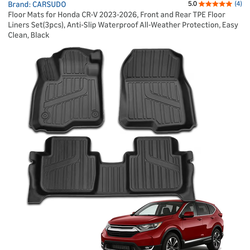 Floor Mats for Honda CR-V 2023-2026, Front and Rear TPE Floor Liners Set(3pcs), Anti-Slip Waterproof All-Weather Protection, Easy Clean, Black
