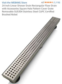 24 Inch Linear Shower Drain Rectangular Floor Drain with Accessories Square Hole Pattern Cover Grate Removable