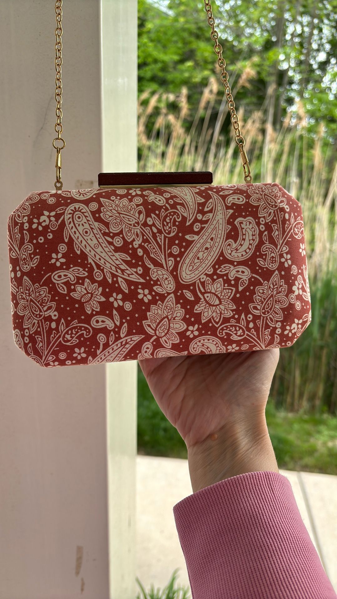 Brand New Avery Wooden Frame Paisley Bandana Clutch/shoulder Bag