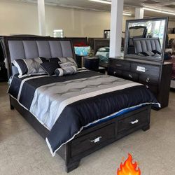 Upholstered Storage Bedroom Set Queen or King Bed Dresser Nightstand Mirror Chest Options 