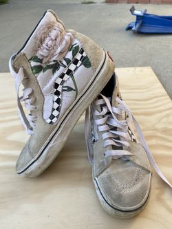 Vans Sk8-Hi Checker Floral Turtle Dove & PWhite Skate Shoes
