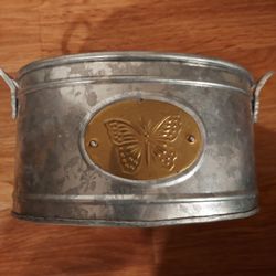 5 Planters Buttlerfly Design-Two Toned Metal Made In India 4" Tall x 7.5" Long Not Including Handles