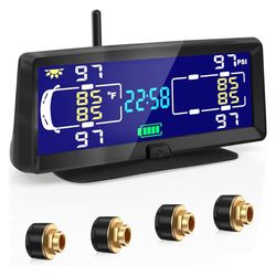 Hieha Tire Pressure Monitoring System, 7.84” Wireless Solar Rv TPMS with 4 Sensors for Travel Trailer Truck Fifth Wheel Motorhome, Real-time Monitorin