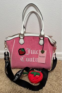 Juicy Couture Sweet N Juicy Apple Tote Pink Lemonade Velour Strawberry Bag NWT