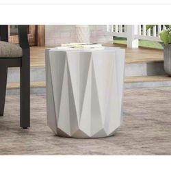 Cerny Antique White Stone Outdoor Patio Side Table 