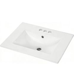 24” Bathroom Vanity Top w/ Sink – Modern White Ceramic w/ Overflow