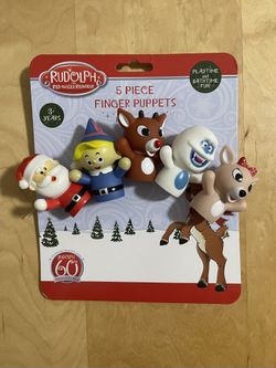 Rudolph The Red-Nosed Reindeer Finger Puppets for Toddler+Kids 5pc Bath Toy Set