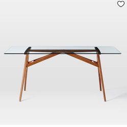 West Elm Wood and Green Tinted Glass Desk/Table