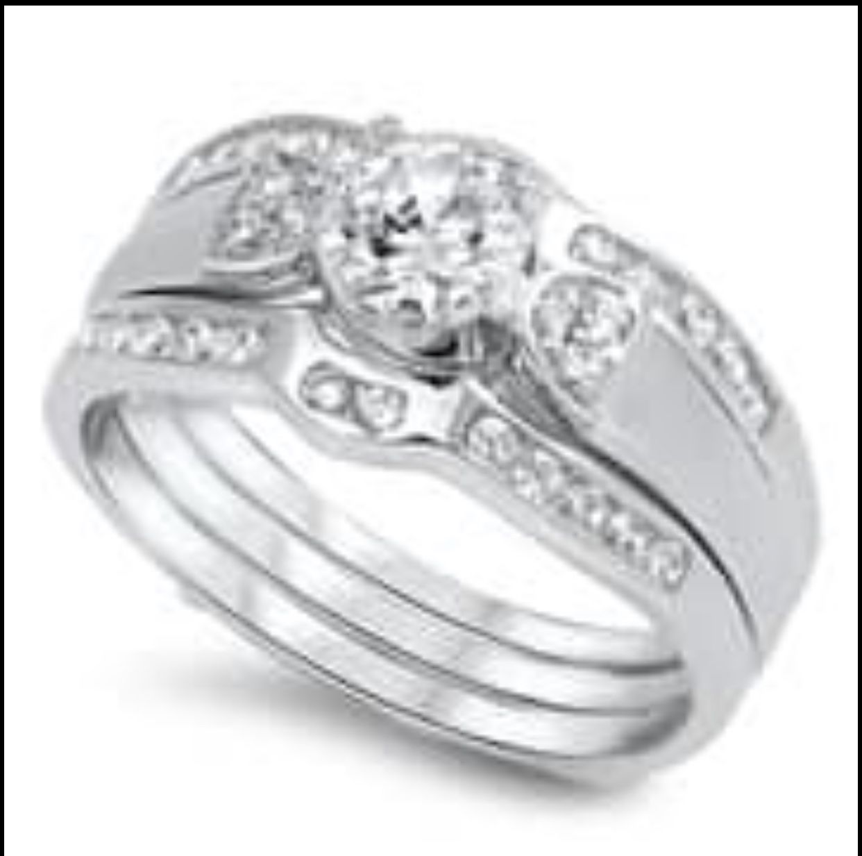 NEW Sterling Silver wedding set- white topaz, size 8