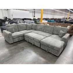 Corduroy Large Sectional Sleeper Sofa With Pull Out Bed