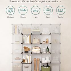 SONGMICS Cube Storage Organizer Plastic Cubes Closet Organizers  Set of 16 - Clear
