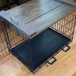30” Long Single Door Collapsible Metal Crate with Removable Tray and Topper