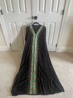 Black Abaya with Teal and Gold Embroidery