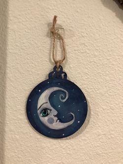 Set of three hand painted moon ornaments