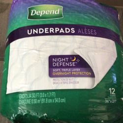 Depend Adult Night Defense 12 Count Under Pads  Soft Triple Layer. 