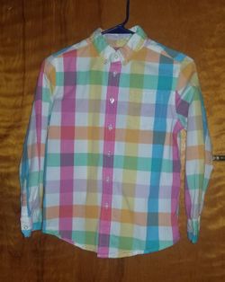Boy's Wonder Nation Multicolored Long Sleeve Button Down Plaid Shirt Large (10-12)