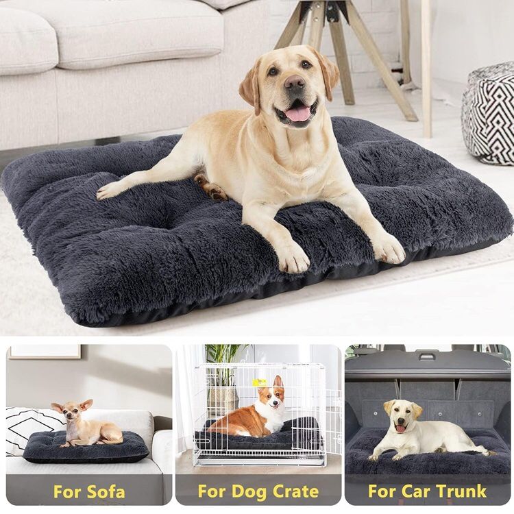JOEJOY Large Dog Bed Fulffy Crate Kennel Pad in Black