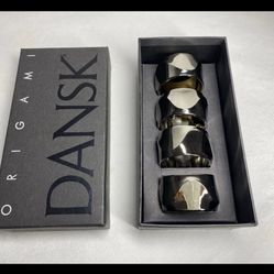 🌟Vintage Set of 4 Dansk Napkin Rings ~ Chrome \ Silver Origami ~🌟