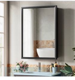 Vimedcamir 20“ x 28” Black Medicine Cabinets for Bathroom with Mirror, Aluminum Alloy Framed Mirror,Metal Bathroom Vanity Mirror with Storage Cabinet