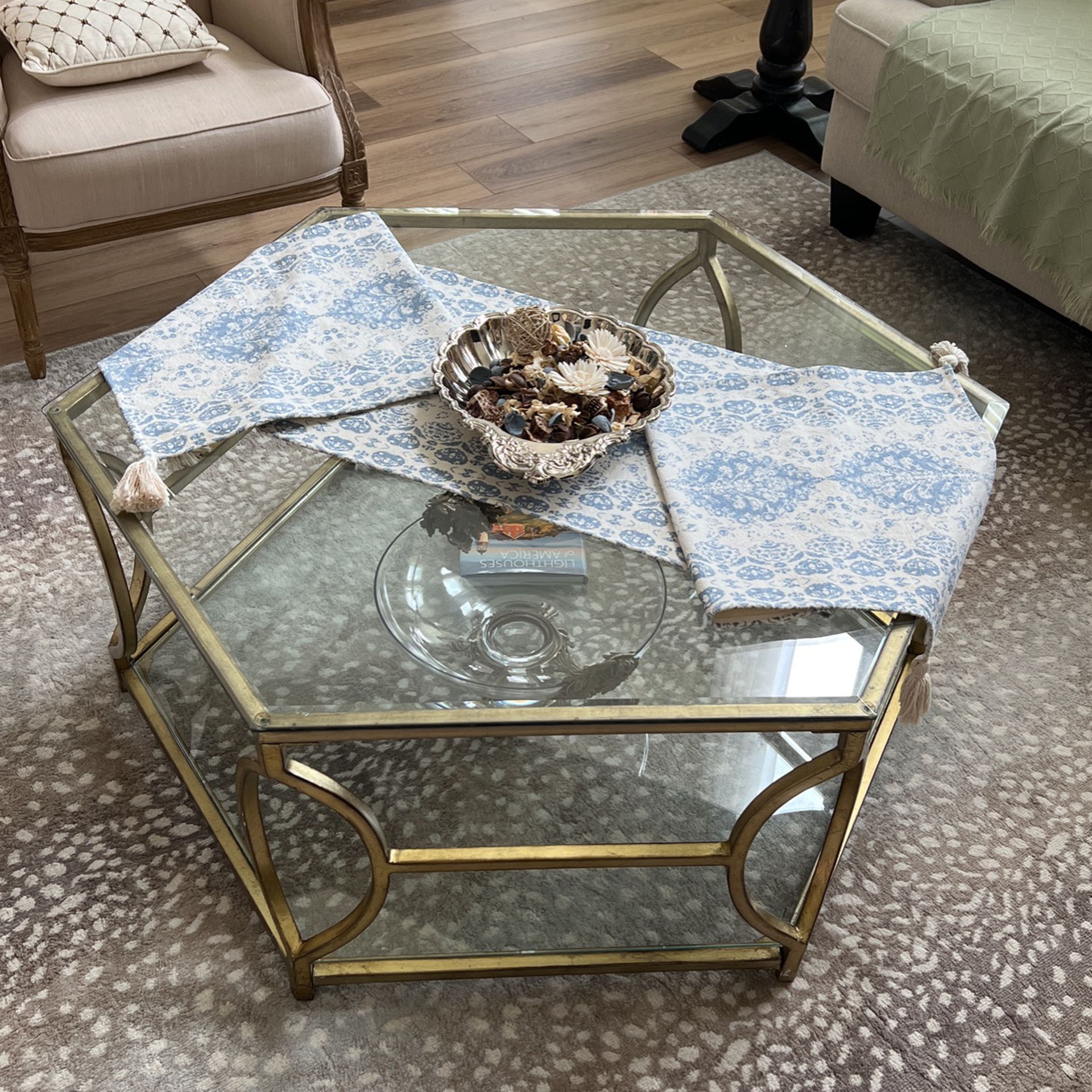 Hexagon Glass And Gold Metal Coffee Table