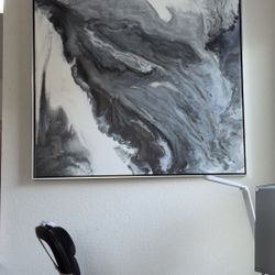 Large Blue, Gray, and Chrome Abstract Painting for Sale