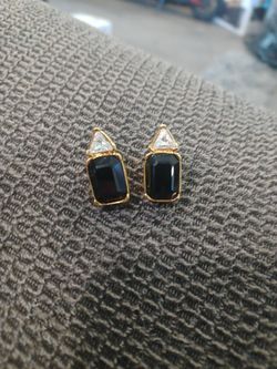 Clip On Gold Earrings With Swarovski Crystals And Black Sapphires