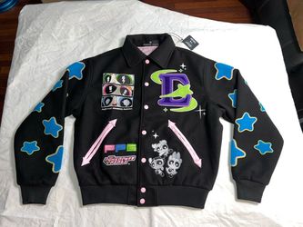 Civil Regime Powerpuff Girl INTERSELLAR BLOOM COLLARED LETTERMAN JACKET Medium