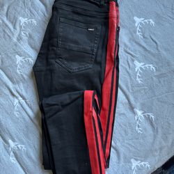 Amiri Black Stack Track Jeans (Red Stripe)