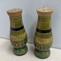 Vintage Carved , wooden salt & pepper shakers / Mexico