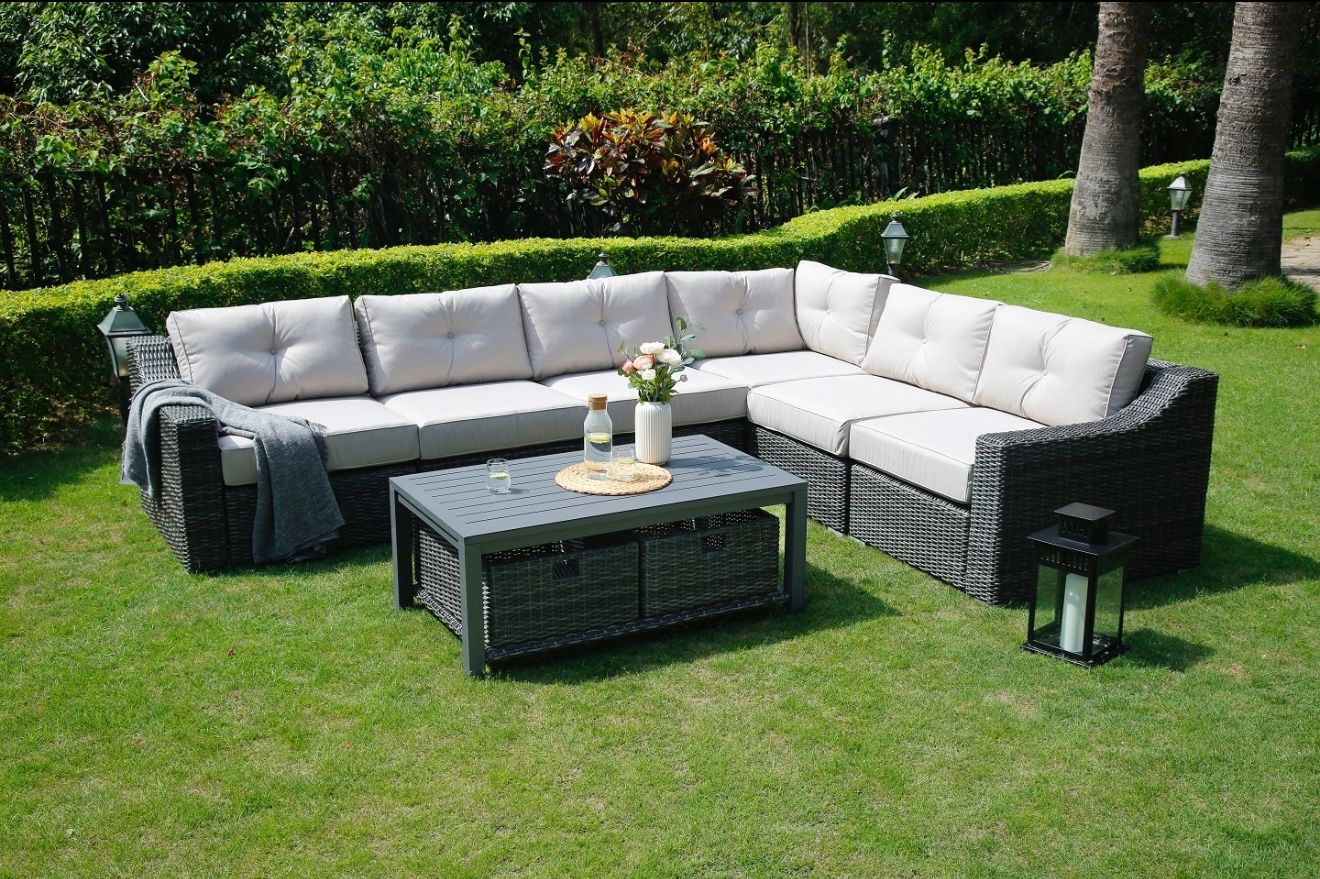 7pc Wicker Patio Furniture Sectional Set / Wicker Outdoor Patio Set