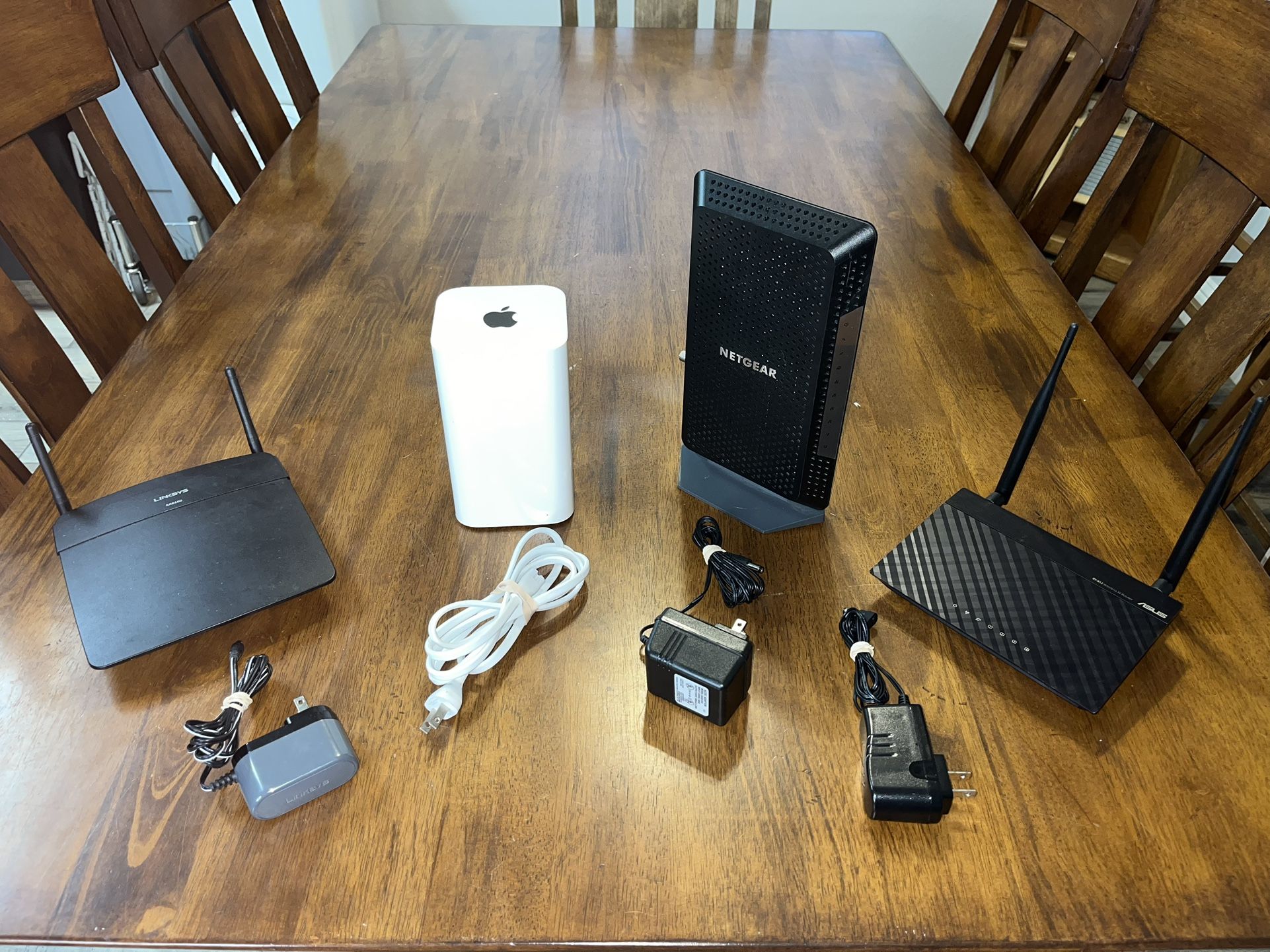 Lot of Four (4) Apple, Linksys, Netgear, Asus High-Performance Modem-Routers