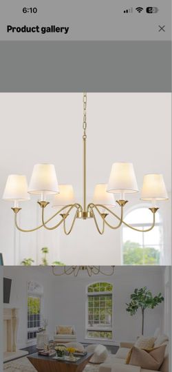 6 Lights Modern Brass Gold Chandeliers for Dining Room with Shades 35.8" Gold Chandelier Light Fixture Vintage Classic Light, Adjustable Hanging Penda