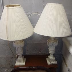 VTG Italian Alabaster Marble Hand Carved Neoclassical Urn Palm Leaf Lamp