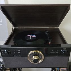 All-in-One Record Player, Bluetooth Vintage Turntable, CD, Cassette Tape, AM/FM Radio