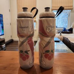 2 Polar Bottle 24oz insulated water bottle with a cherry graphic, Tri-Layer insulation to keep liquids cool twice as long as standard bottles,
